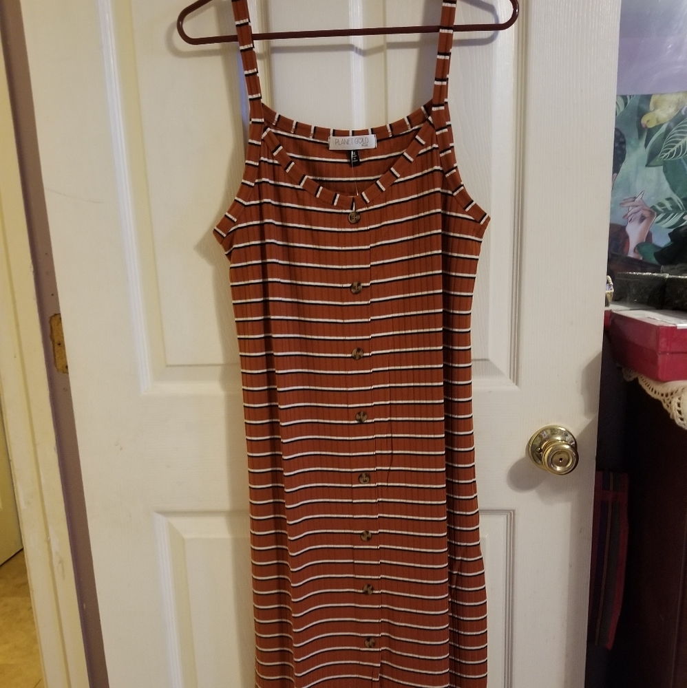 Planted Gold Button Front Midi Dress